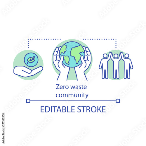 Waste management, eco, friendly lifestyle concept icon. Zero waste choices and community, environment care idea thin line illustration. Vector isolated outline drawing. Editable stroke