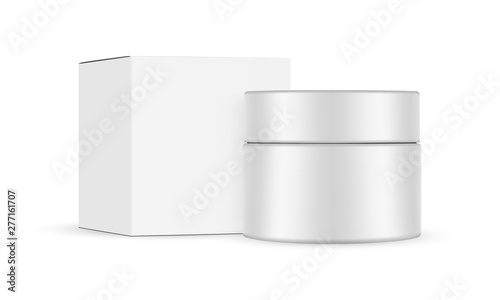 Cosmetic jar and square box mockup, isolated on white background. Vector illustration