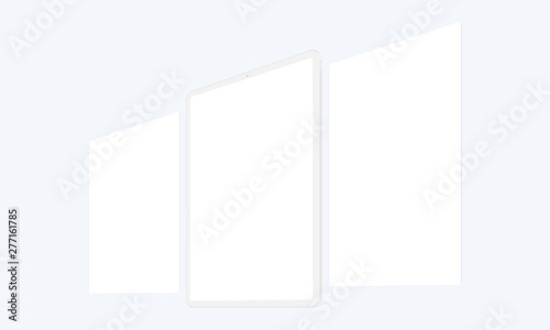 Clay tablet computer mockup with blank wireframing pages - perspective side view. Vector illustration