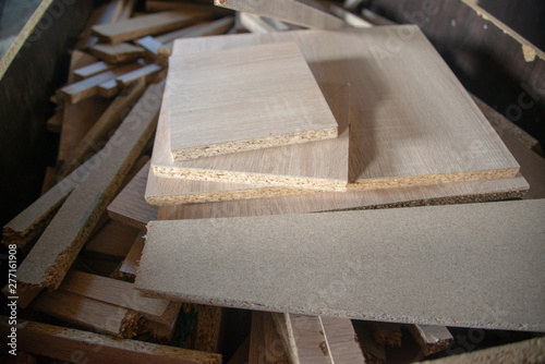 Taking photographs of wood plywood, used for making pellets