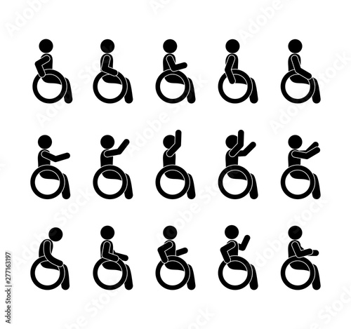 Disabled and handicapped set with people in wheelchairs isolated vector illustration
