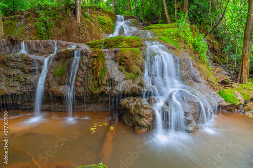 Waterfall in Tropical Rain forest  Pa Wai Waterfall Tak Province  Thailand