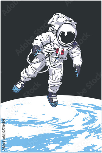 Fototapeta Naklejka Na Ścianę i Meble -  Illustration of astronaut floating in space with planet Earth in the background