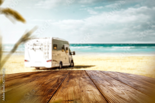 Fototapeta Naklejka Na Ścianę i Meble -  Desk of free space and summer beach background 
