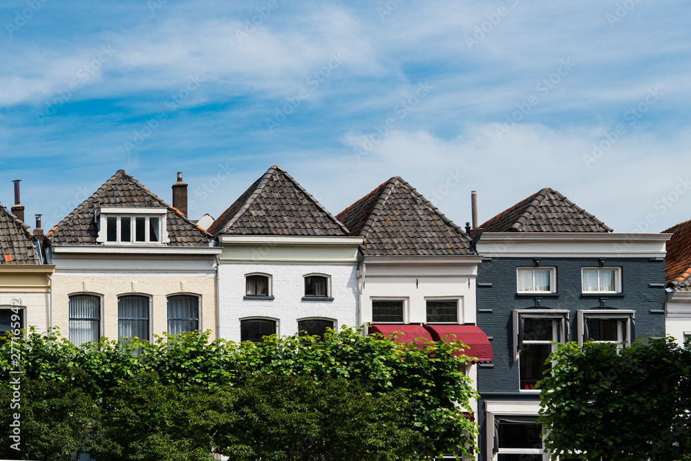 facade of houses in street called Oudestraat.  Kampen, The Netherlands