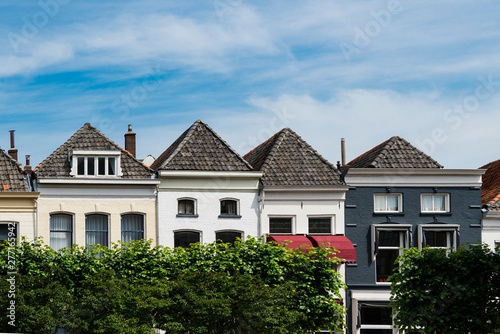 facade of houses in street called Oudestraat. Kampen, The Netherlands