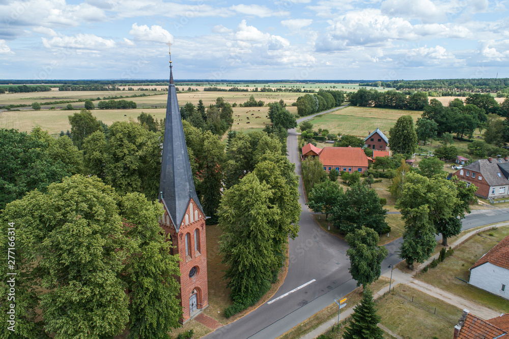 aerial view of church in Uelitz, germany