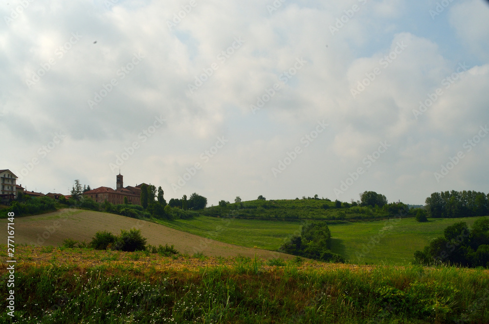 Landscape of Monferrato hills where grows grapes for Barbera