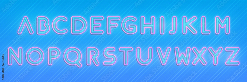 Neon alphabet font. Glowing neon colored 3d modern alphabet typeface. Neon alphabet font. Glowing neon colored 3d modern alphabet typeface.