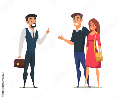 Buyers and real estate agent flat characters