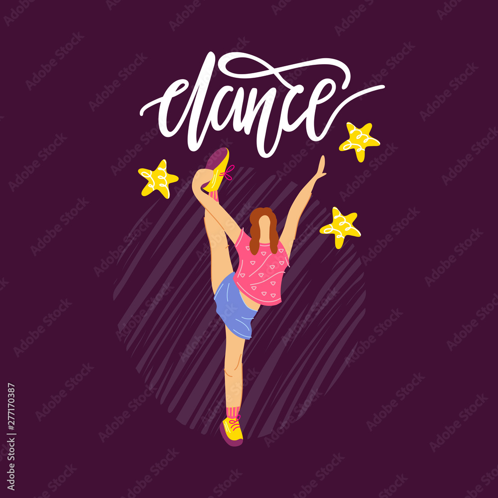 Vector illustration - dancing girl. Lettering dance. School of modern dance. Vector illustration - dancing girl. Lettering dance. School of modern dance.