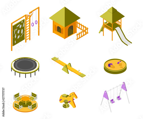 Kids playground isometric vector illustrations set