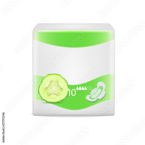 Template plastic packages for sanitary napkins. Cucumber care.