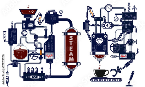 steampunk machinery engineer robotic composition fantastic device isolated, steampunk poster template are applicable for using on shirt design poster cddvd cover skate desk