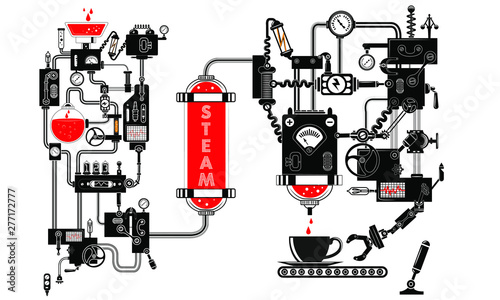 steampunk machinery engineer robotic composition fantastic device isolated, steampunk poster template are applicable for using on shirt design poster cddvd cover skate desk