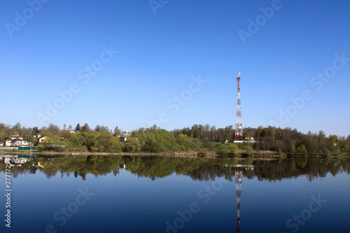 Telecommunications tower on banks of Volga