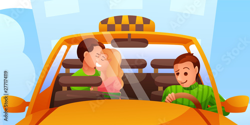 Couple taking taxi flat illustration isolated on white background