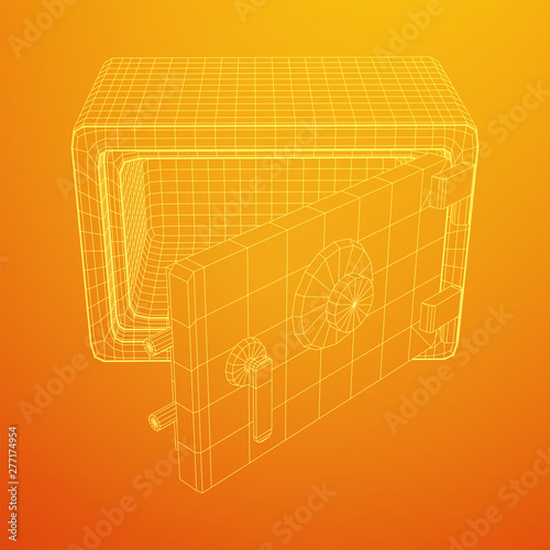 Metal bank vault safe. Wireframe low poly mesh vector illustration