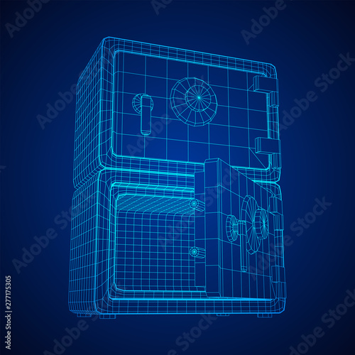 Metal bank vault safe. Wireframe low poly mesh vector illustration