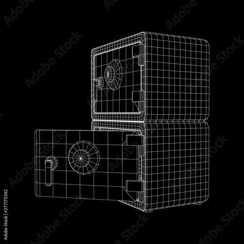 Metal bank vault safe. Wireframe low poly mesh vector illustration