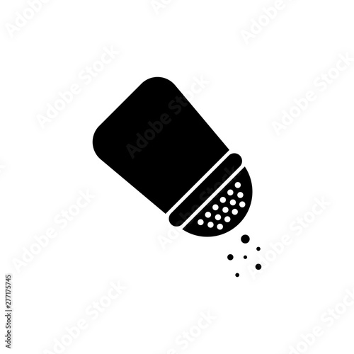 Table salt shaker black isolated vector icon. Saltcellar simple silhouette vector sign.