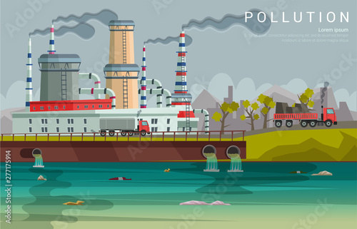 Ecology pollution flat banner vector template