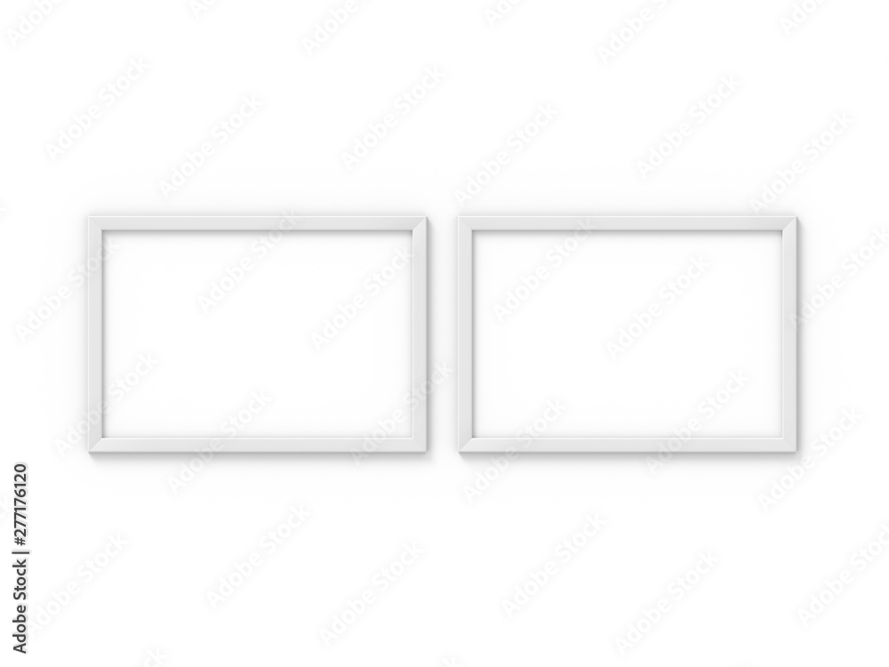 Set of 2 horizontal A4 white simple picture frame. Mockup for photography. 3D rendering Set of 2 horizontal A4 white simple picture frame. Mockup for photography. 3D rendering