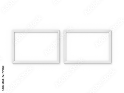 Set of 2 horizontal A4 white simple picture frame. Mockup for photography. 3D rendering
