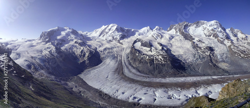 Panoramic view of the Gorner Glacier , in the Swiss Alps. View from Gornergrat .