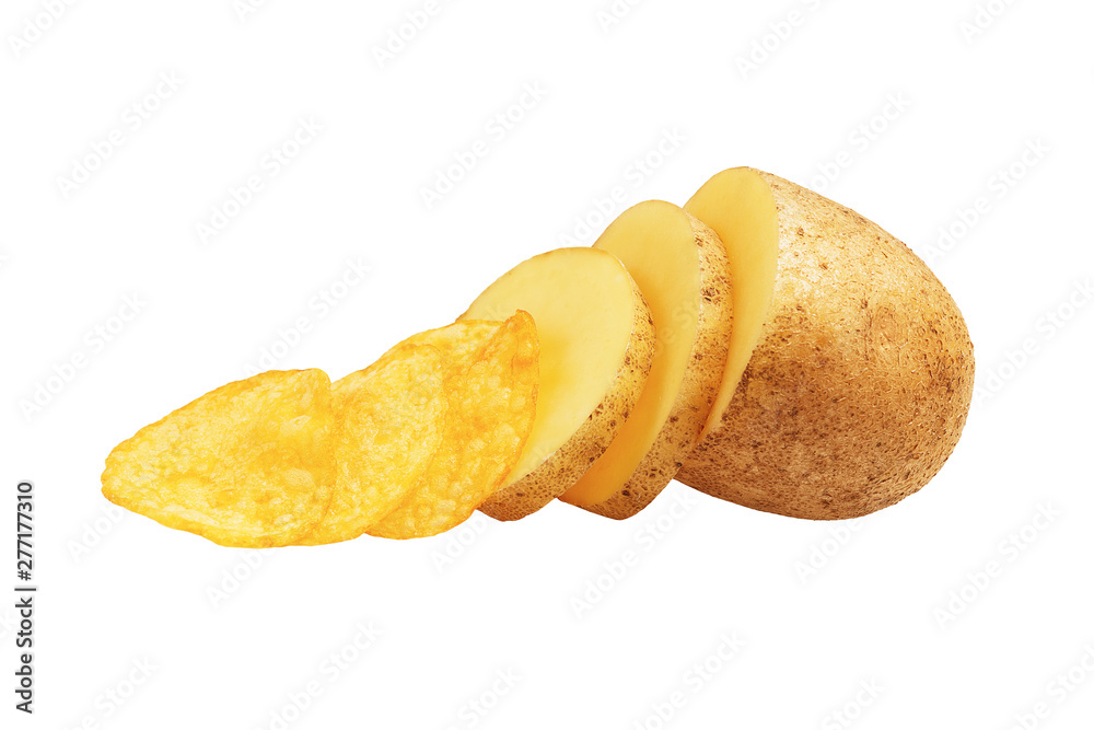 Design Element Potato and Chips Isolated on White Background.