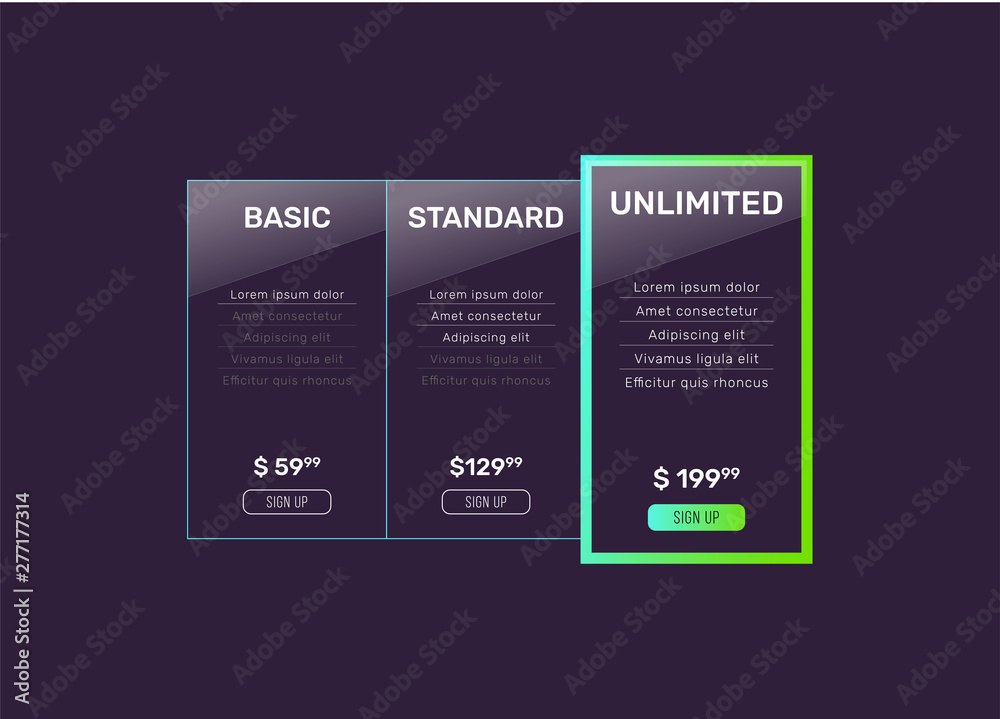 Web pricing table design for business. Vector illustration Web pricing table design for business. Vector illustration