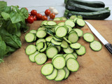 courgettes sliced with cherry and herbs