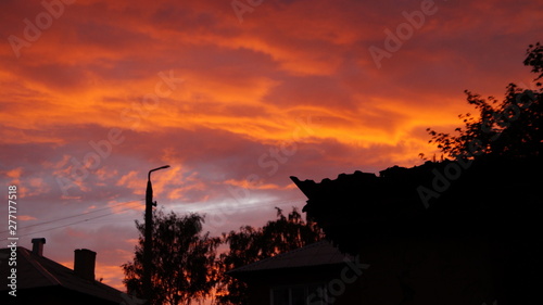 sunset in city