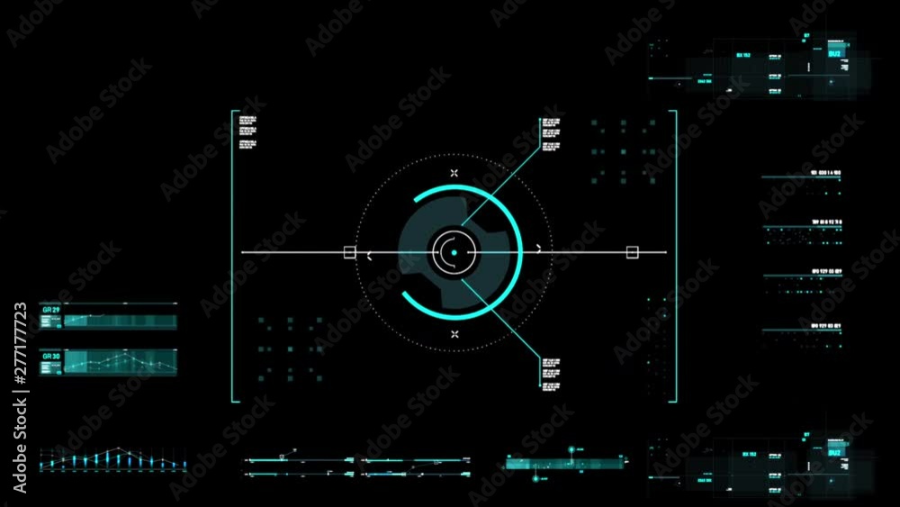 Circle hud head up display interface target pointer element for futuristic cyber technology concept with dark and grain processed