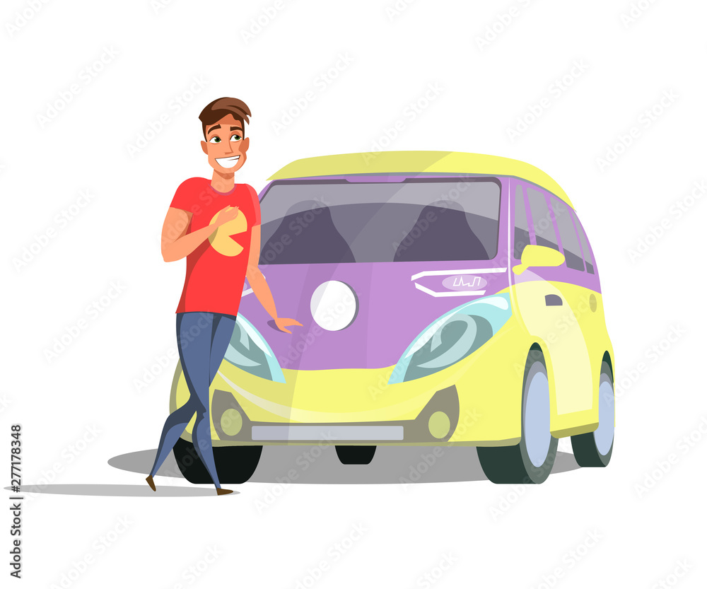 Happy automobile owner flat vector illustration Happy automobile owner flat vector illustration
