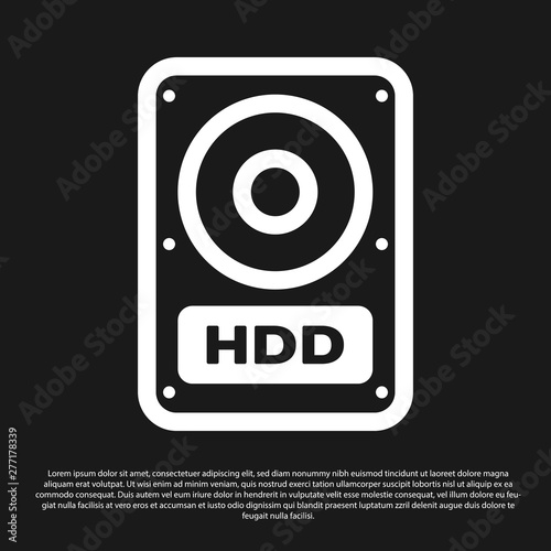 Black Hard disk drive HDD icon isolated on black background. Vector Illustration