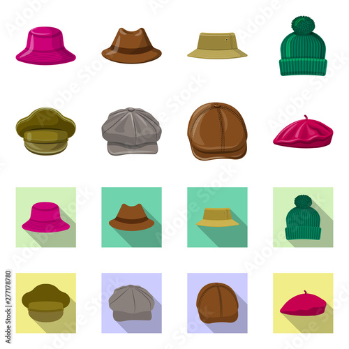 Vector illustration of headgear and cap logo. Set of headgear and accessory stock symbol for web.