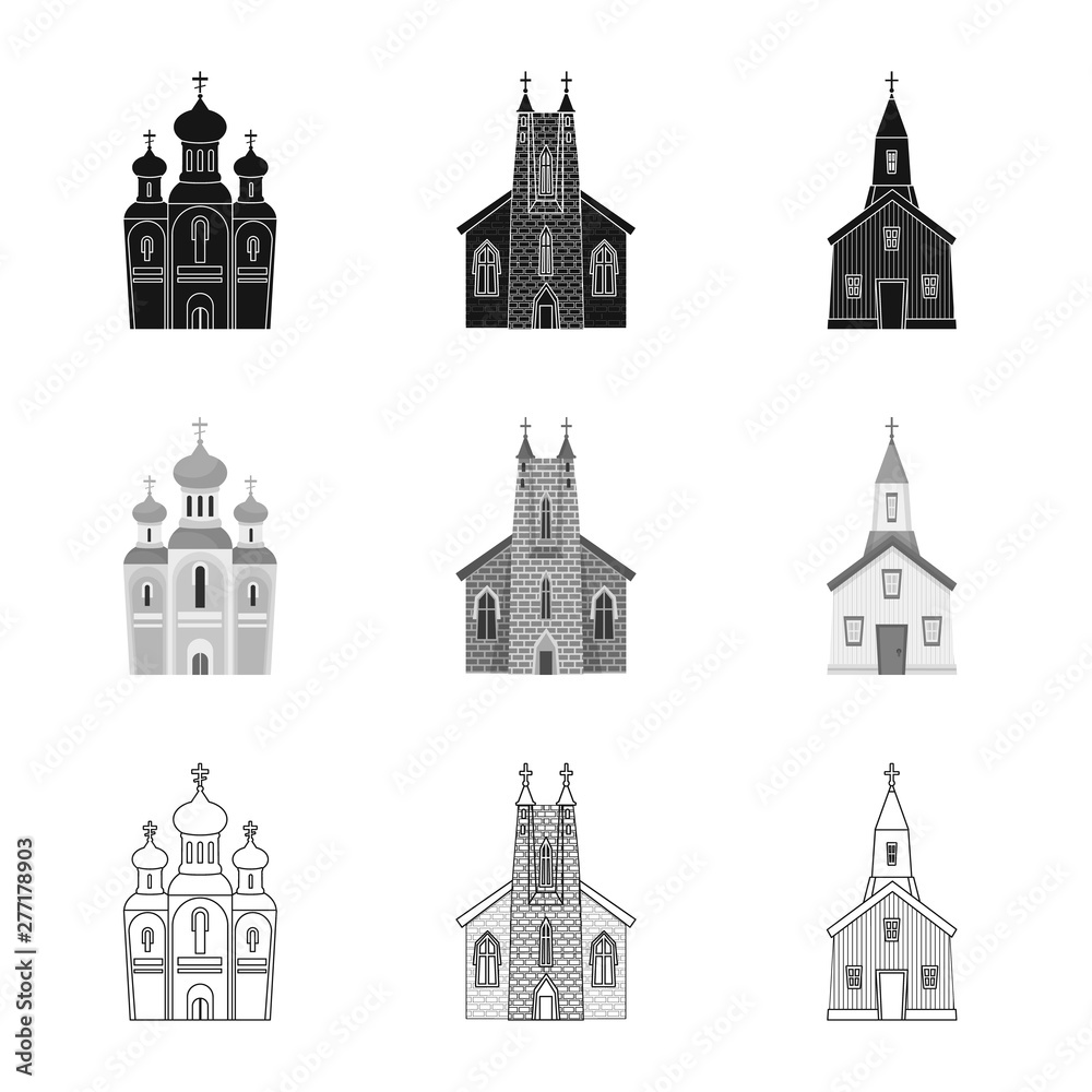 Isolated object of cult and temple sign. Set of cult and parish stock vector illustration.