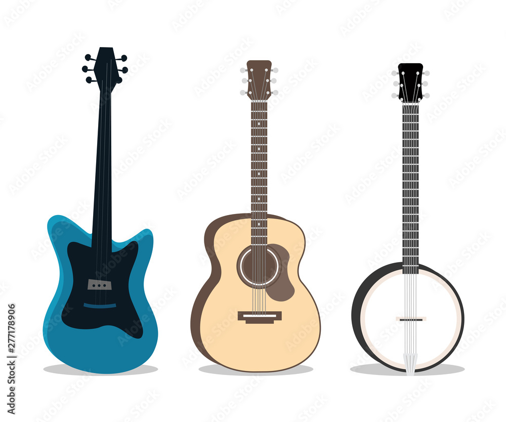 Naklejka premium Stringed instruments flat vector illustrations set
