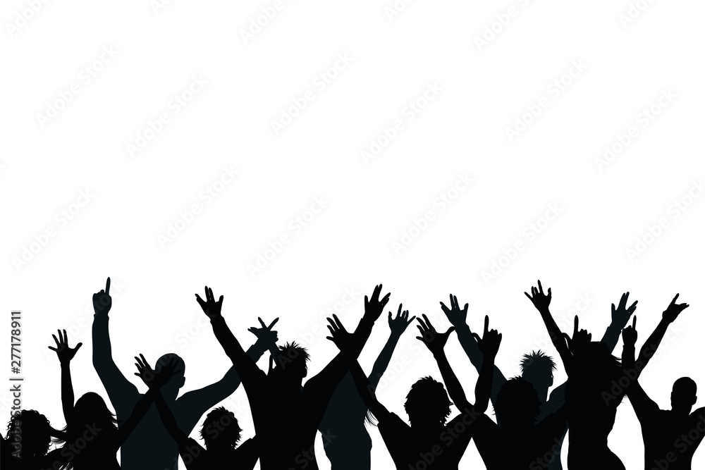 Cheering crowd silhouette flat vector illustration