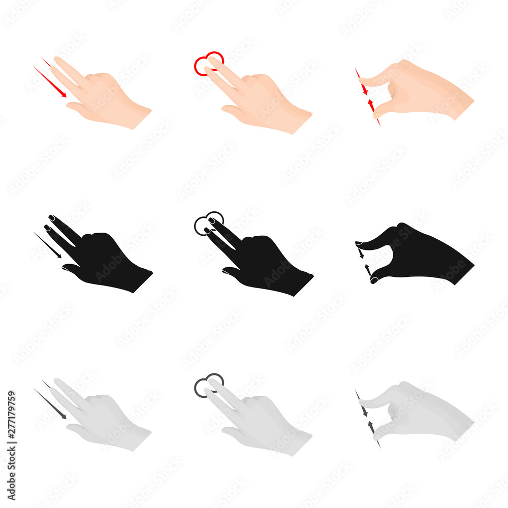 Fototapeta premium Vector illustration of touchscreen and hand logo. Collection of touchscreen and touch stock vector illustration.