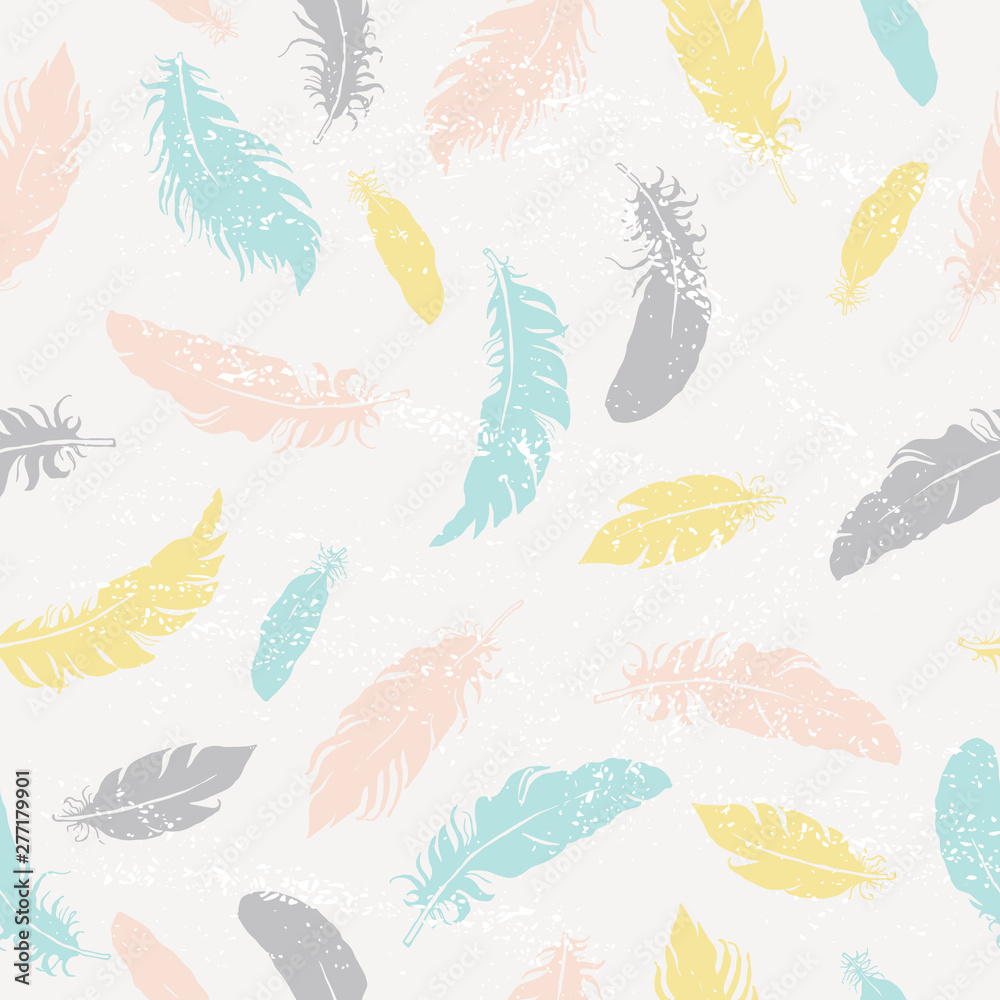 Obraz premium Pastel Feathers Soft Vector Seamless Pattern