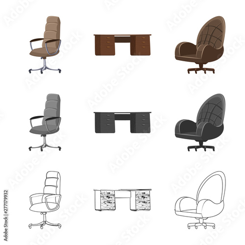 Vector illustration of furniture and work icon. Set of furniture and home vector icon for stock.