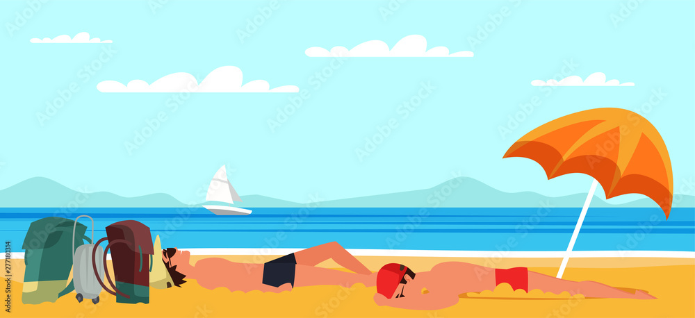 Sand beach recreation flat vector illustration Sand beach recreation flat vector illustration