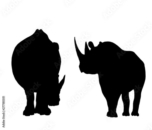 Graphical set of rhino  silhouettes isolated on white,vector illustration, symbol