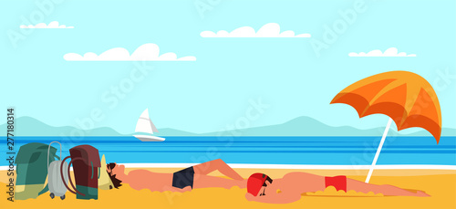 Sand beach recreation flat vector illustration © backup_studio