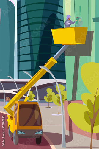 Man washing windows flat vector illustration