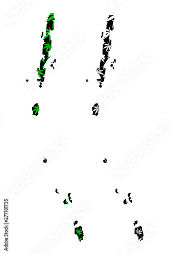 Andaman and Nicobar Islands  territories  Federated states  Republic of India  map is designed cannabis leaf green and black  Andaman and Nicobar map made of marijuana  marihuana THC  foliage....