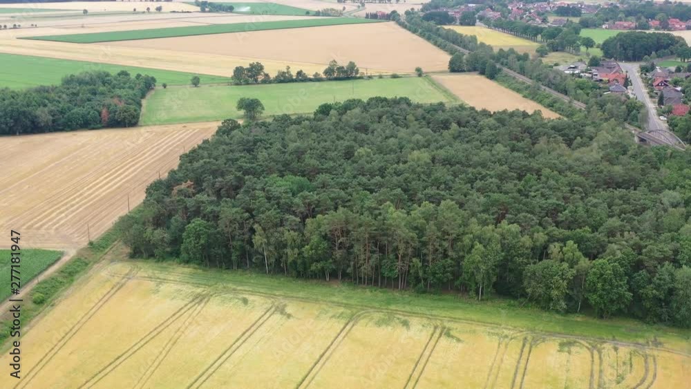 Aerial view of the slope over a small isolated forest in front of a village Aerial view of the slope over a small isolated forest in front of a village
