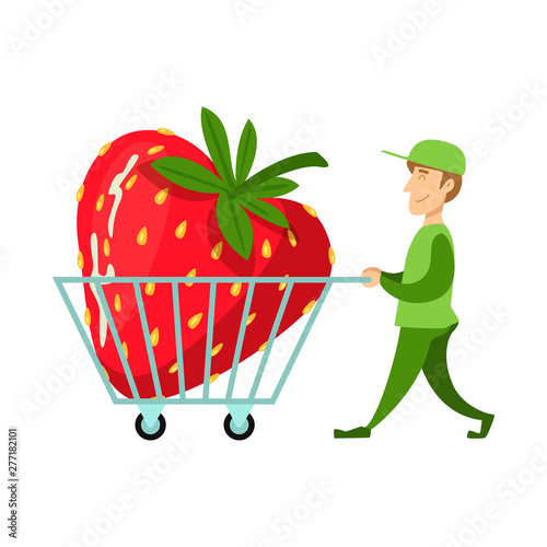 Vector illustration of man and strawberry logo. Set of man and shopping stock vector illustration.